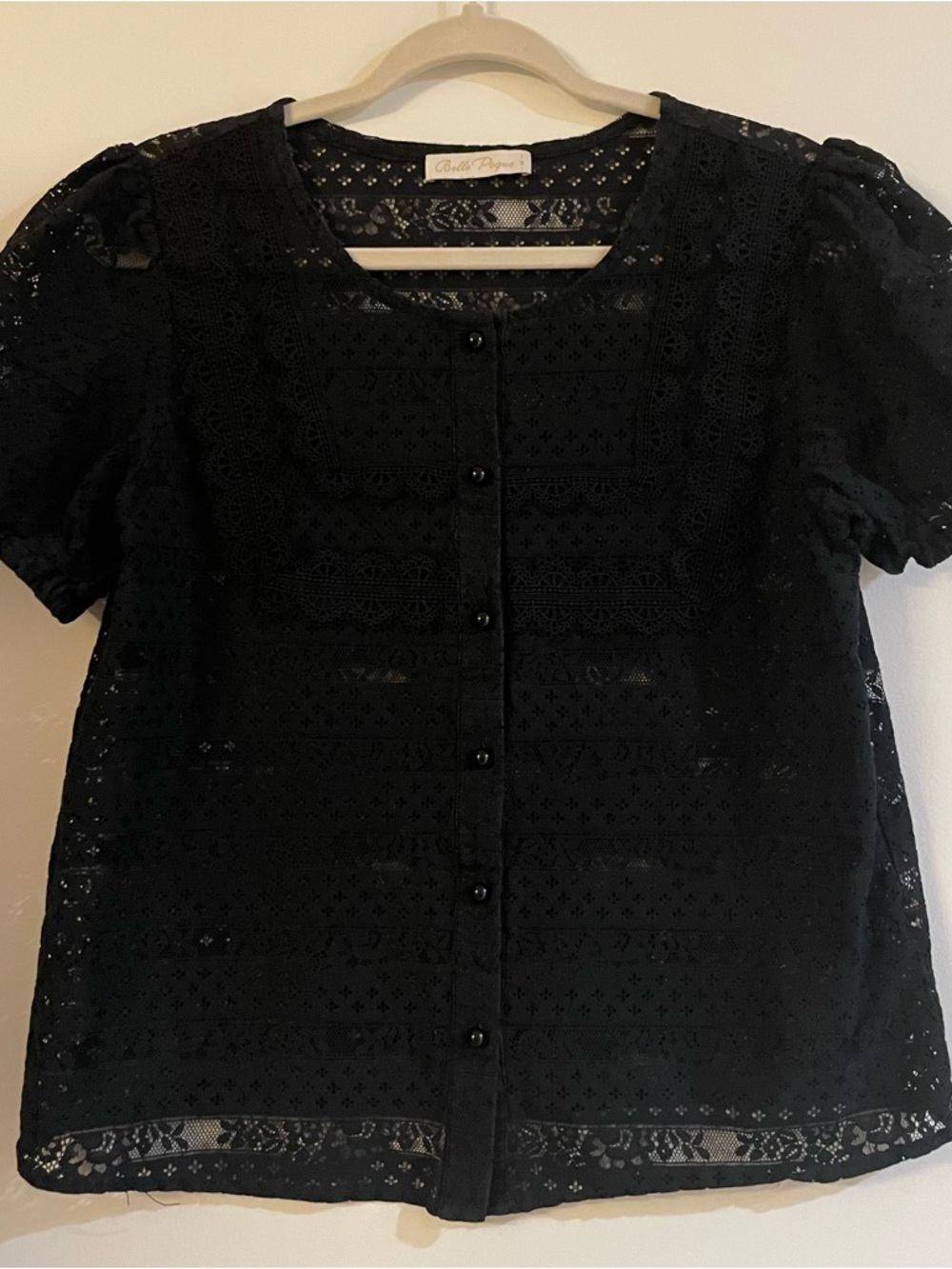 Black Lace Button-Front Blouse by Cultivate & Co.